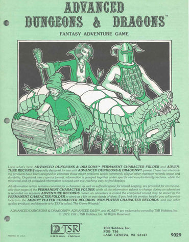 AD&D Permanent Character Folder & Adventure Records